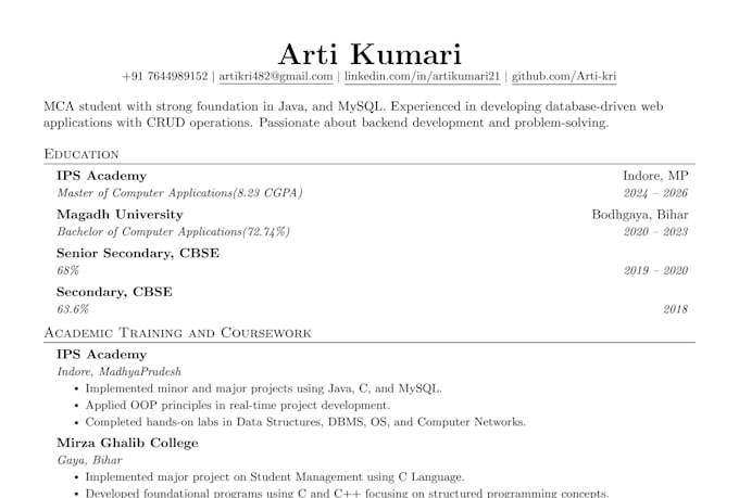 create a professional resume for freshers